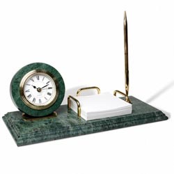 Наст. набор из мрамора GALANT для письма (зеленый мрамор с золотистой отделкой, часы) 231490