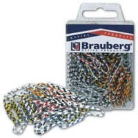 Скрепки BRAUBERG 28 мм с цветными полосками , 100 шт., в пласт. коробке с европодвесом, 221547