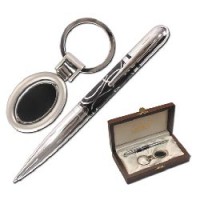 Набор GALANT "Exclusive Collection": ручка, брелок, хром/черн., подар.коробка (дерево), 140950