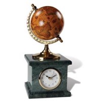 Настольные часы GALANT с глобусом, зеленый мрамор с золотистой отделкой 231499
