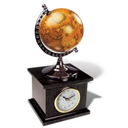 Настольные часы GALANT с глобусом, черный мрамор с серебристой отделкой 231498