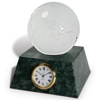 Настольные часы GALANT с хрустальным глобусом, зеленый мрамор с золотистой отделкой 231497