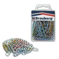 Скрепки BRAUBERG 33 мм с цветными полосками , 80 шт., в пласт. коробке с европодвесом, 221548