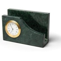 Подставка для визиток GALANT с часами, зеленый мрамор с золотистой отделкой 231492
