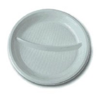 Одноразовая тарелка пластиковая 2-х секционная, d=220мм, белая, ПП, для хол/гор., ФОПОС