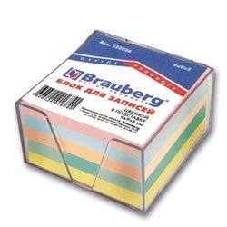 Блок для записей BRAUBERG в подставке прозрачной, куб 9*9*5, цветной, 122226