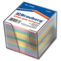 Блок для записей BRAUBERG в подставке прозрачной, куб 9*9*9, цветной, 122225