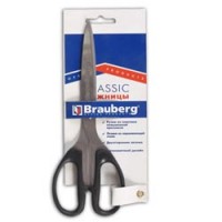 Ножницы BRAUBERG "CLASSIC" 210мм, чёрные, в карт. упак. с европодвесом, арт.230935