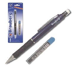 Набор BRAUBERG "Люкс" мех.карандаш, корп.синий + грифели НВ 0,5мм 12шт, на блистере, 180335