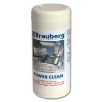 Чистящие салфетки BRAUBERG "Power Clean"в тубе 100шт влажные для пластика 510123