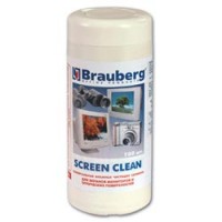 Чистящие салфетки BRAUBERG "Screen Clean"в тубе 100шт для экранов мониторов и оптич. поверх. 510122