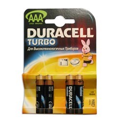 Батарейка DURACELL Turbo AAA LR3, комплект 4шт., в блистере, 1.5В, (самая мощная щелочная батарейка)
