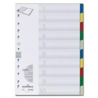 Разделитель пластиковый DURABLE (Германия) для папок А4, цифровой 1-10, цветной, 6740-27