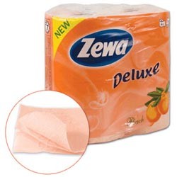 Бумага туалетная ZEWA Delux, 3-х слойная, спайка 4шт.х21м, аромат персика, 3276