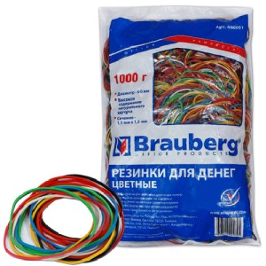 Резинки для денег BRAUBERG цветные, 1000 г, 440051